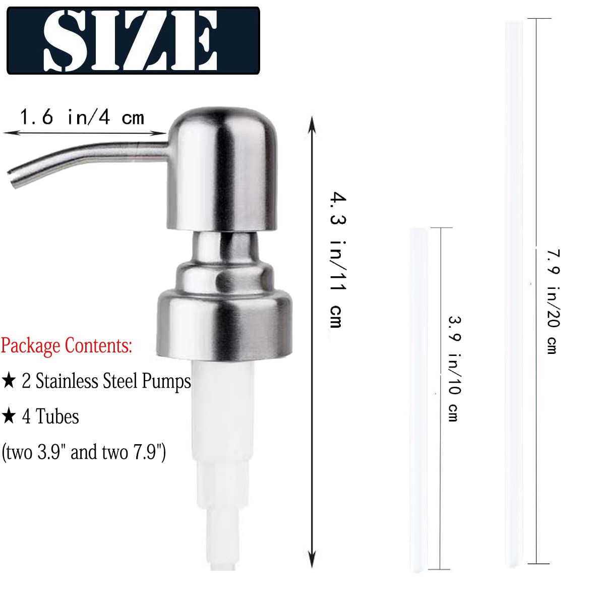 Soap Dispenser Lids Stainless Steel Lotion Dispenser Pumps Head Replacement Spare for Standard 8oz/16oz Boston Round 28/400 Thread Neck Bottles,Perfect for Dish Soap,Conditioner,Shampoo,2 Pack - Image 2