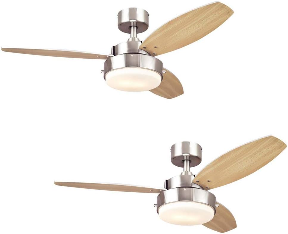 Ciata Bedroom Ceiling Fan With Light, 42 Inch Alloy Indoor Ceiling Fan in Brushed Nickel Finish with LED Light Fixture in Opal Frosted Glass – 2 Pack