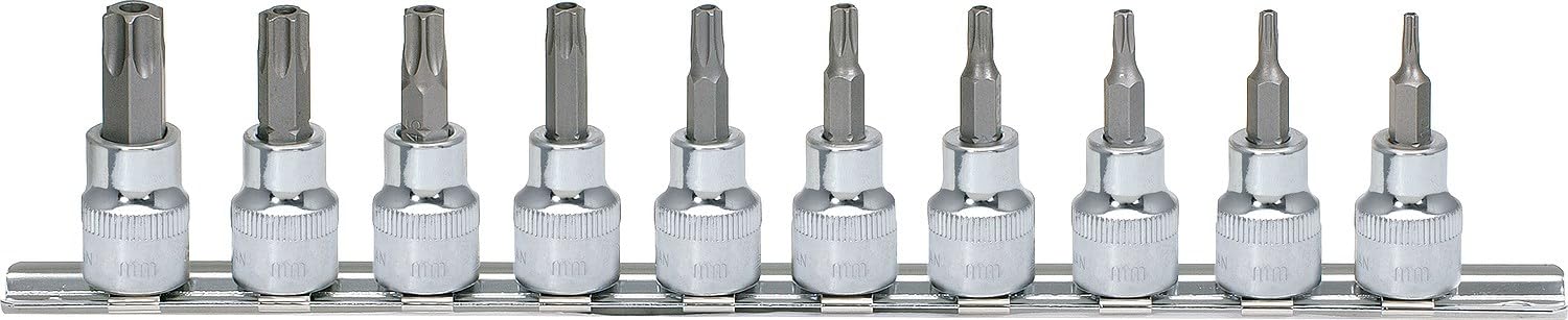 KS Tools 918.3970 3/8"CHROMEplus Zestaw bitów z dziurka10-szt, TB10-TB55