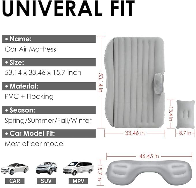 VGMAX Premium Car Inflatable Bed with Pump & 2 Air Pillow|Quick Inflatable Back Seat Bed|Car Inflatable Mattress|Car Bed Mattress| for Kids,Travel,Trip,Camping,Picnic,Pool & Beach (Grey) 3