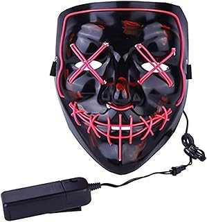 ماسكارا LED قناع ذا بيرج مضيء على شكل جمجمة نيون للحفلات والمهرجانات والحفلات التنكرية والكريسماس ورأس السنة الجديدة - قناع اكس - بينك