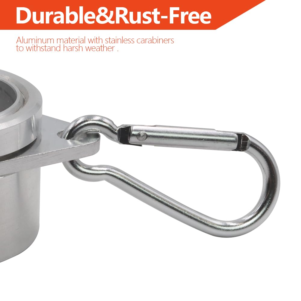 Anley 3,2 cm Aluminium-Fahnenmast-Befestigungsringe-Set – Anti-Wickel-360° drehbarer Ring mit Karabinern – ideal für Fahnenmast und Flagge mit 2 Ösen (Silber, 2 Stück)