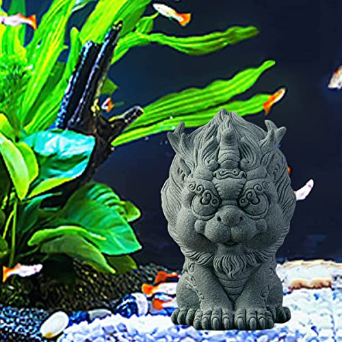 Image of livelyfish Asian Foo Dog Statue Lion Sandstone Sculpture Ancien Chinese Qi Lin Statue for Fish Tank Aquarium Garden Bonsai Decorations, L