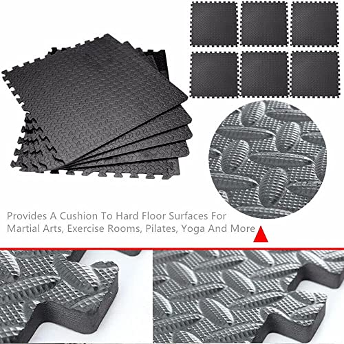 Interlocking Soft Foam Floor Mat，Exercise Mats EVA Puzzle Rubber Tiles，Non Slip Rubber Cushion For Home Workout, Yoga Matting,Garage Workshop 24"X24"(60cmX60cm) Black 4 pieces