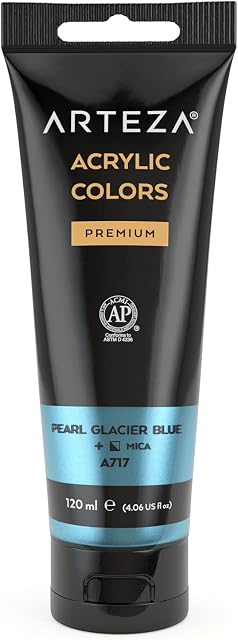 ARTEZA Metallic Acrylic Paint, Pearl Glacier Blue A225, 120 ml Pouch, Highly Pigmented & Fade-Resistant, Non-Toxic, Art Supplies for Artists & Hobby Painters