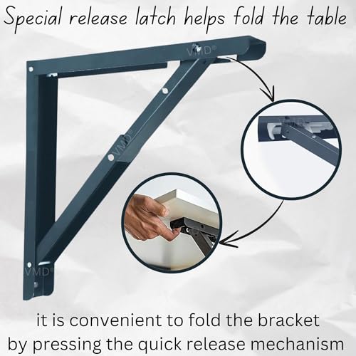 Image of VMD, Heavy Duty 12 inch (Grey) Foldable Shelf Bracket, DIY Folding Shelves, l Bracket, Wall Brackets, Wall Angle Bracket, Folding Table Bracket with Fittings for fold Down Steel Table (Pack of 2)
