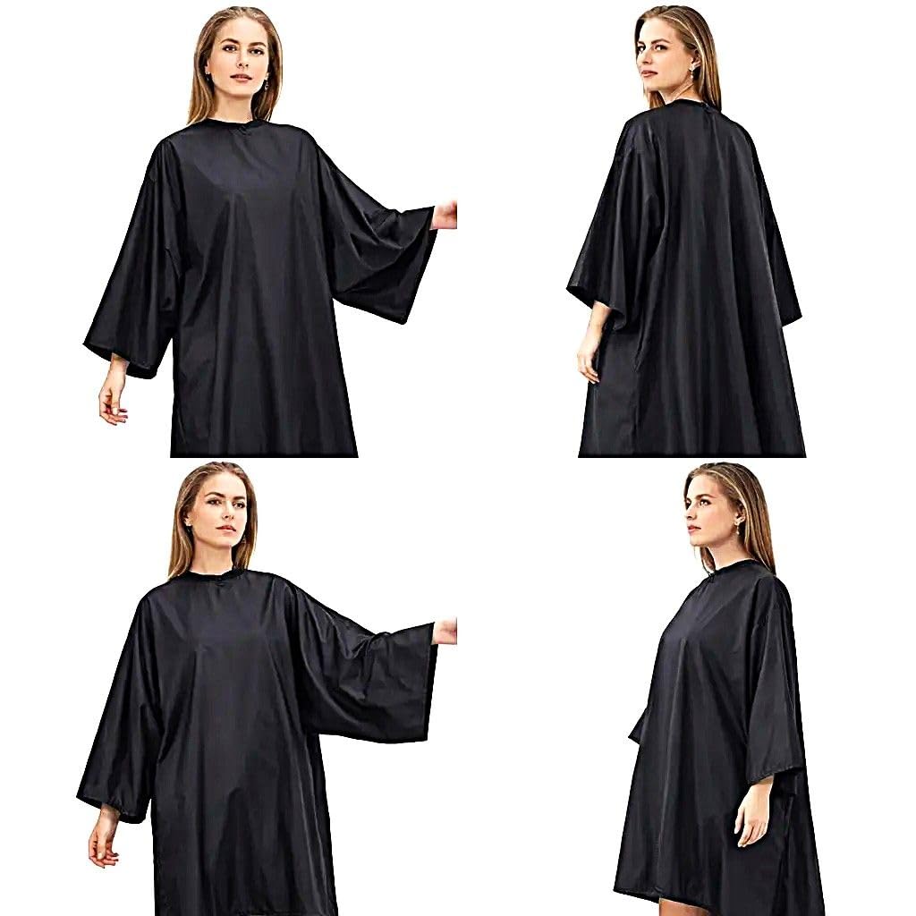 IC-collection Friseur Kimono Kittel mit Ärmeln – Großer Friseurumhang aus atmungsaktivem, wasserabweisendem Polyester, Profi-Arbeitskittel für Salon & Barber, Schwarz