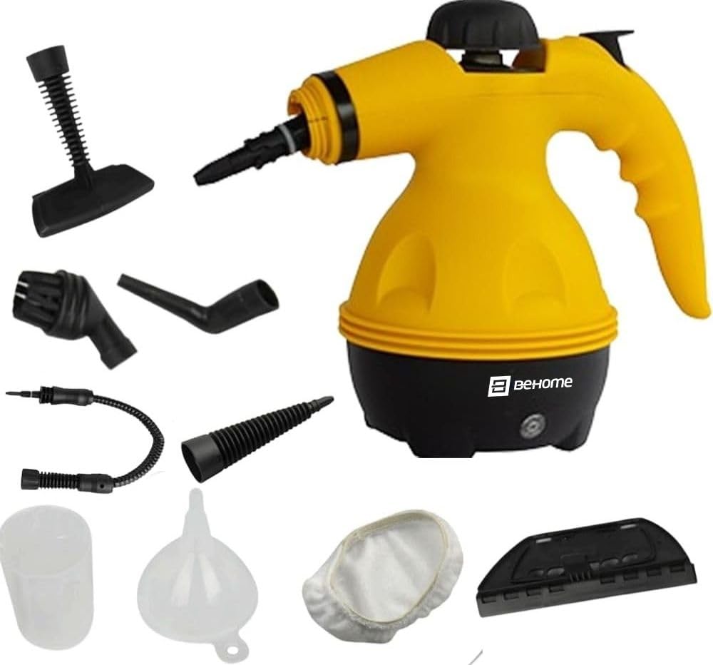 BEHOME Limpiador Vapor Portátil para hogar, limpiador de mano 9 accesorios para limpiar sofa, coche, persianas, Vaporeta de mano deposito 350 ml, elimina acaros, manchas, esteriliza las superficies