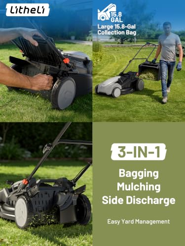 Image of Litheli 40V Lawn Mower Electric, Push Mower, Lawnmower Battery Cordless