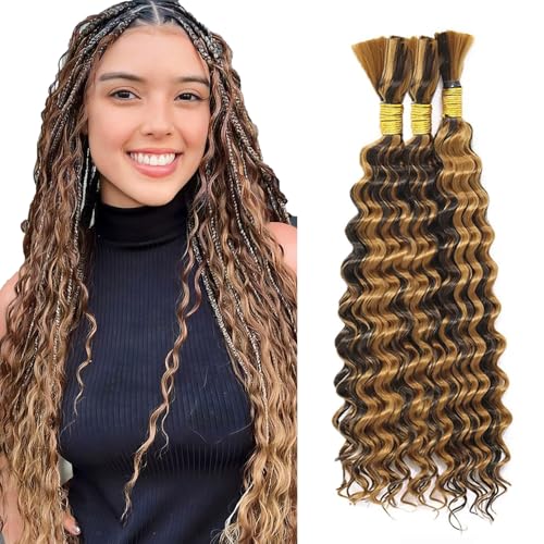 32 32 32 Inch P427 Highlight Blonde Human Braiding Hair Deep Wave Bulk Light Honey Blonde Deep Wave Braids Human Hair Extensions 150g/3 Bundles