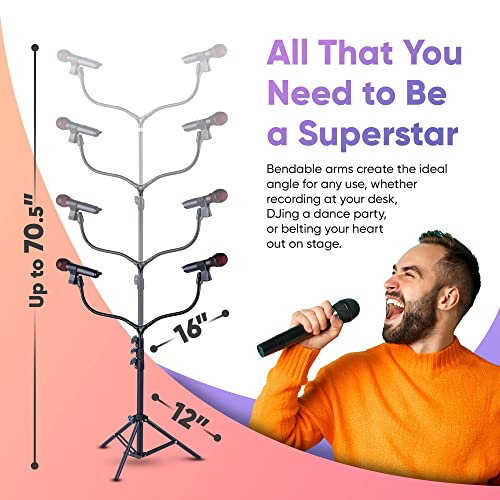 Masingo Bundle With Spinto G3 Karaoke Machine (Bluetooth/Usb/Aux 2 Wireless Mics – Cat Design) + Adjustable Double Microphone Stand (Smart Device Holder – Tripod – Black) – For All Ages #TOP4