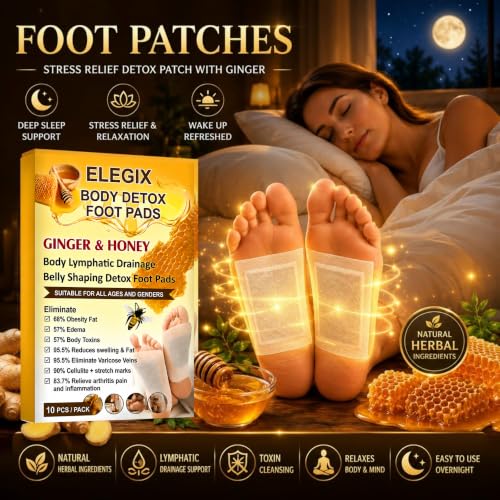 Image of Foot Patches - Stress Relief Detox Patch with Ginger, Lymphatic Drainage And Toxin Cleansing Pads - Deep Sleep Support Foot Pads for Men And Women (10 Patches - Pack Of 1)