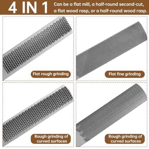 Image of Pilarmuture 8in 4 Way Wood Rasp File,High Hardness Woodworking Rasp,Professional Carbon Steel Wood Rasp for Woodworking,Multifunctional Hand File for Wood,Metal,Leather
