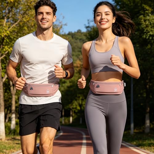Image of Slim Running Belt Fanny Pack, Phone Holder Waist Pack Money Belt - Pink