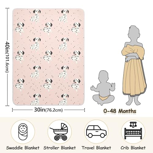 Image of Cute Dalmatian Dog Pink Baby Swaddle Blanket for Boys and Girls, Muslin Baby Receiving Swaddle Blanket, Soft Cotton Nursery Swaddling Blankets for Newborn Toddler Infant
