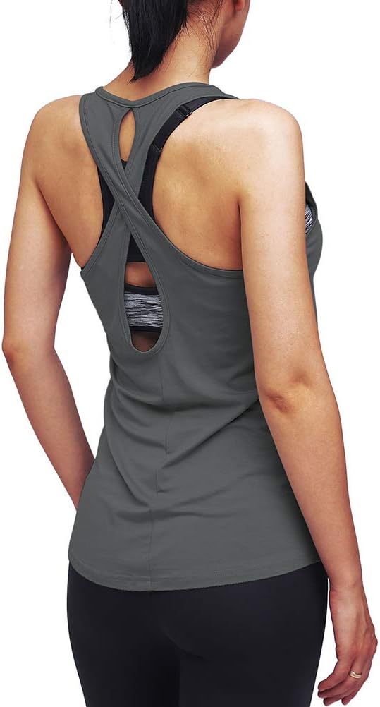 Mippo Open Back Workout Tops Sleeveless Muscle Tennis Shirts Backless Yoga Tops Exercise Fitness Clothes Activewear Tops Athletic Workout Tunic Tops for Women Deep Gray XL