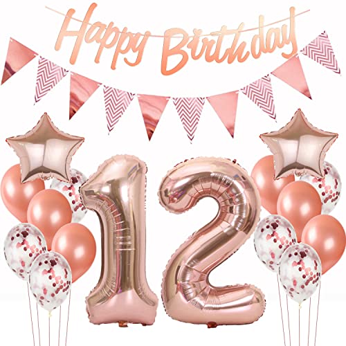 Palloncini Compleanno 12 Anni Ragazza - Decorazioni Oro Rosa per Festa