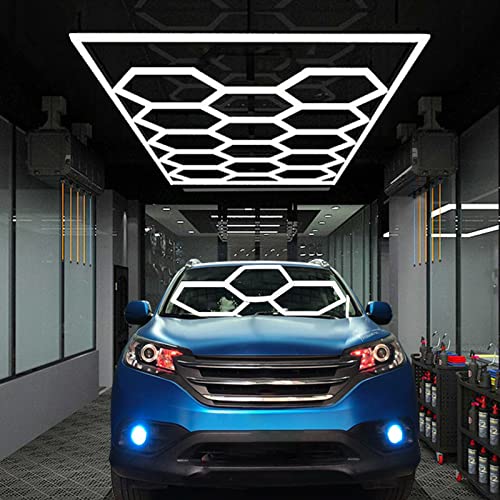 Hexagon Garage Led Light, DIY Hexagon Lights Honeycomb Ceiling Grid Led Light, with White Border 6500K,for Detailing Workshop Light/Shop Lights/Gym/Car Detailing Shop/2 Year Warranty 15.7 Ft X 7.9 Ft Hexagon Garage Led Light, DIY Hexagon Lights Honeycomb Ceiling Grid Led Light, with White Border 6500K,for Detailing Workshop Light/Shop Lights/Gym/Car Detailing Shop/2 Year Warranty 15.7 Ft X 7.9 Ft