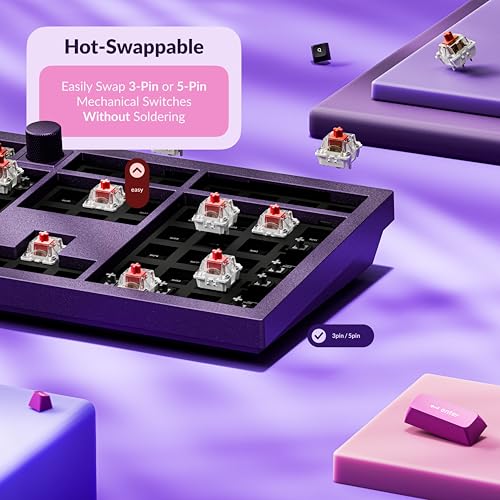 Image of Keychron Q6 Pro Full-Size Wireless Bluetooth Mechanical Keyboard, Full Aluminum, Hot-Swappable Keychron Super Red Switch, Launcher Programmable, NKRO Knob, KSA PBT Keycaps, Mac /Win /Linux - Purple