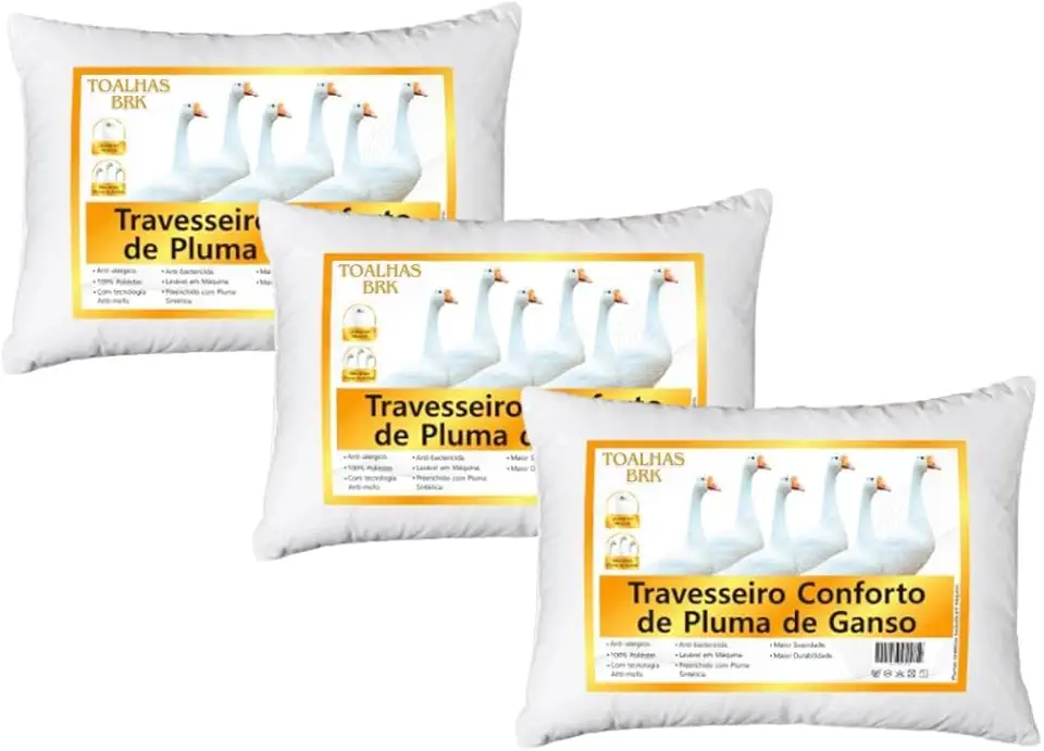 Kit 3 Travesseiro Pluma de Ganso 50x70cm - Branco