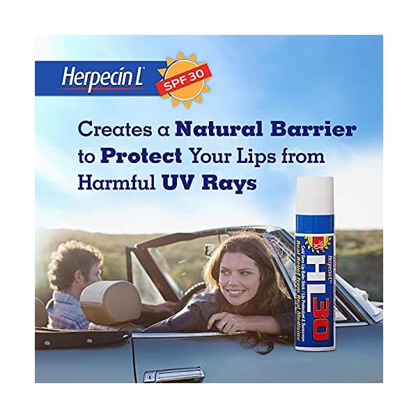 Herpecin L Lip Balm Stick; Cold Sore, Sun & Fever Blisters and Chapped Lips Relief Lip Balm with SPF30, Lemon Balm, and Lysine; 0.1oz - 2 pack