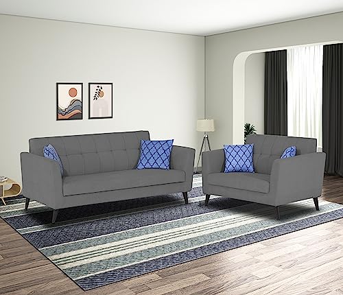 Image of Adorn India Dannis 3+2 5 Seater Sofa Set (Grey) (3 Year Warranty)