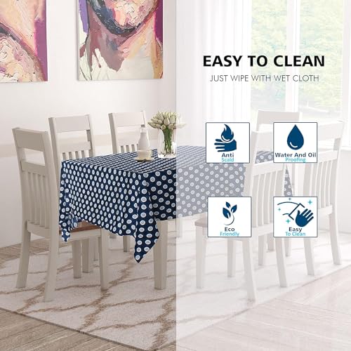 Image of PVC Self Design Waterproof Table Cover for Dining Table (6 Seater (54 inch x 78 inch), Blue)