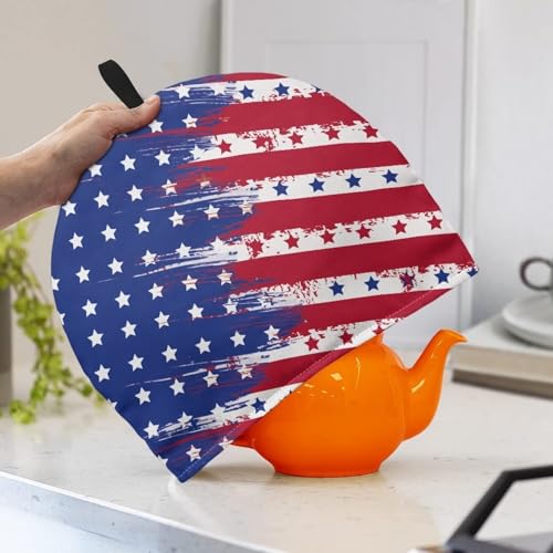 Image of Generic Hudotybom American Flag Tea Cozy for Teapot Insulated Large Teapot Cover to Keep Warm Tea Kettle Cover Machine Washable Coffee Pot Cloth Covers Kitchen Home Decorations, CZA49