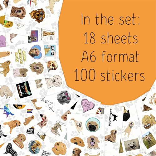 Image of 100Pcs Golden Retriever Stickers for Water Bottle and Laptop - Golden Retriever Party Favors & Decorations, Waterproof Vinyl Decals, Cute Dog and Pet Stickers, Gifts for Women & Men