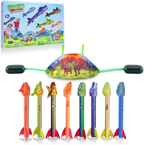 image for Gizzjoy Dinosaur Rocket Launcher for Kids - Launch Up to 100 Ft, 8 Roc