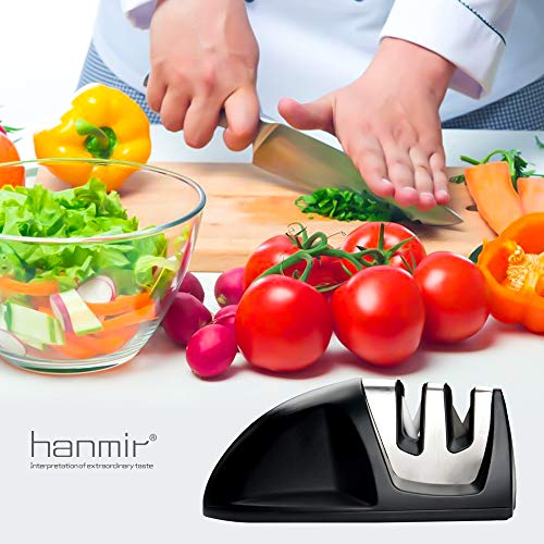 Hanmir Afilador Cuchillos Profesional Afilador Cuchillos de Cocina de 2 Etapas, Varilla de Cerámica y Hoja de Acero de Tungsteno,para Cuchillos de Todo tamaño del hogar