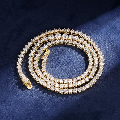 MDFUN Tennis Necklace Graduated 18K White Gold/Yellow Gold Plated | Gradient 3.0-5.0mm Round Cubic Zirconia Cut Faux Diamond 3 Prong Tennis Chain for Women and Men 16-24 inches2