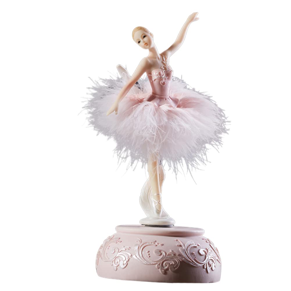 Boîte à musique de ballerine, boîte à musique rotative avec jupe, boîte à musique exclusive de ballerine avec lac pour cadeau d'anniversaire, rose