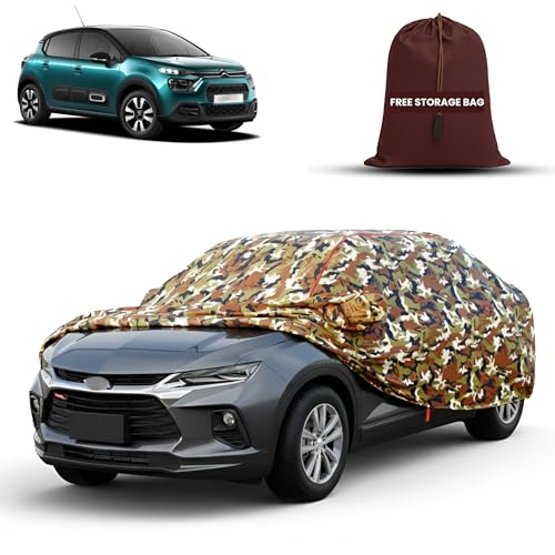 Image of MORNYRAY Car Cover for Citroen C3 | Fully Waterproof Car Body Cover | with Mirror & Antenna Pocket | Dustproof, Windproof & Anti-Scratch Lining, Camouflage