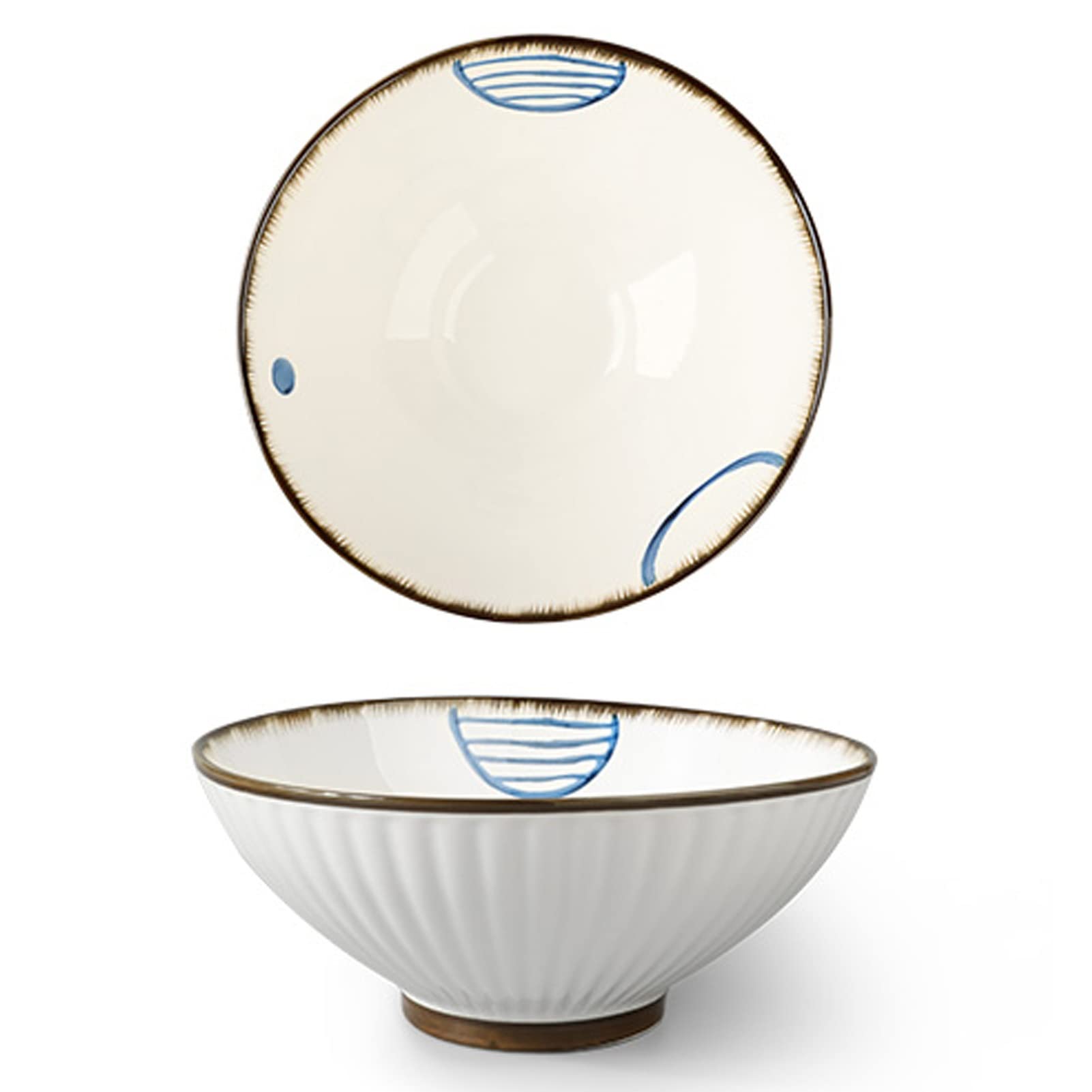 Meiiron C Erami Ramen Bowl, 8"/37 Oz Japanese Ramen Noodle Soup Bowl With Matching Spoon And Hopsticks For Udon Soba Pho Asian Noodles, Large, White And Blue (Color : )