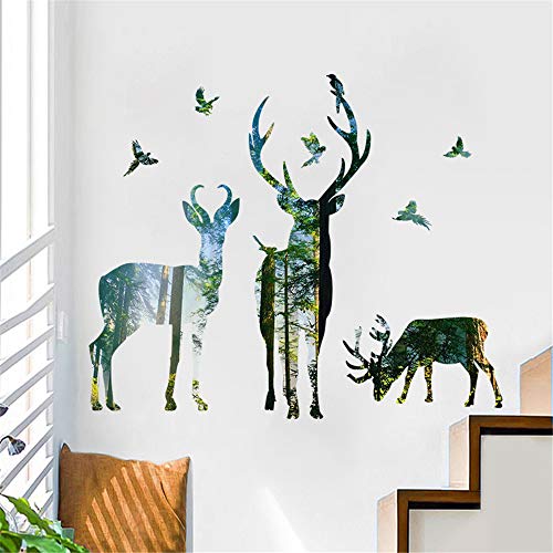 Kiddale Colorful Forest Deers Wall Decals,Large Peel And Stick Elk Wall Stickers For Living Room Porch Bedroom Home Art Mural Tv Background Christmas Decoration(11.8"X38.6") #TOP5