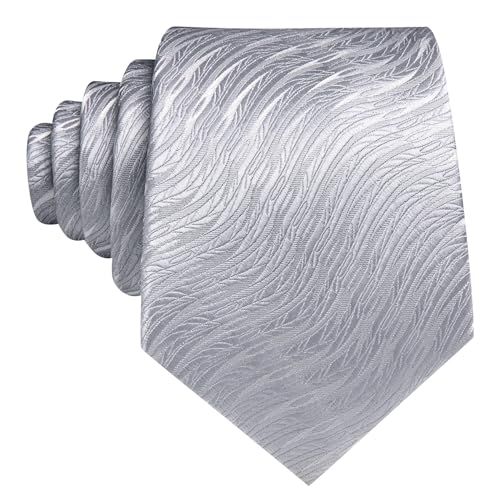 Image of Barry.Wang Man Stripe Ties Set Silk Woven Pocket Square Necktie Cufflinks Formal Party Business