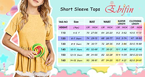 Image of Ebifin Girls Short Sleeve Tops Kids Peplum Babydoll T Shirts Tees 4-15Y | Girls T-Shirts, Crew neck Short Sleeve Shirts, Casual Tunic Tops, Cute Blouses, Summer Tees, Ruffle Hem, Loose fit