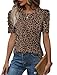 WIHOLL Spring Tops for Women Trendy 2026 Summer Top Tshirts Shirts Dressy Casual Puff Sleeve Work Blouses Birthday Date Business Outfits Teen Girl Fashion Clothes Leopard Print M