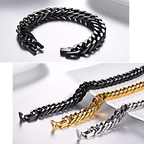PROSTEEL Stainless Steel Franco Chain Bracelet, Trendy Chunky Bracelets for Men Women, Black/18K Gold Plated, W: 8mm/12mm/17mm, L: 7.5"/8.3"/9", Come Box4