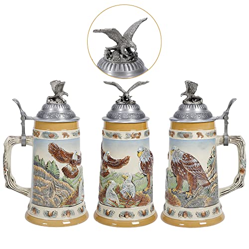1.0L Beer Stein With Matel Pewter Lid Stanley Steel Germany Oktoberfest Tankard Eagle Bierkrug Drinking Glass Horn Coffee Mug Stine For Men Christmas Ornaments Cup Broeder Horse Portawrap #TOP1