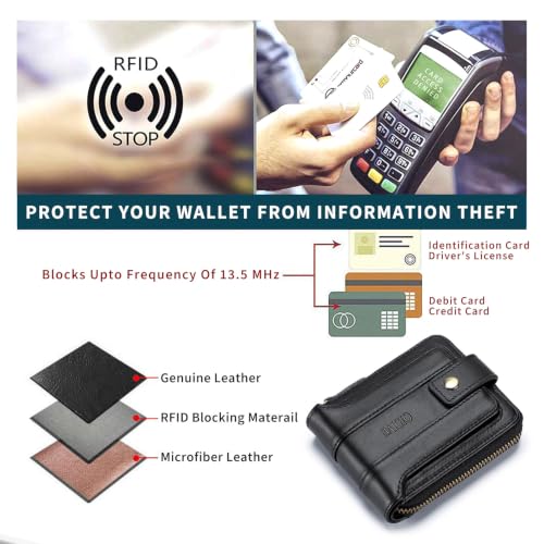 Image of BAIGIO Genuine Leather Wallets for Men Multi Card Purse with Zipper Wallet Men RFID Blocking Coin Pocket (Type 2-Black)