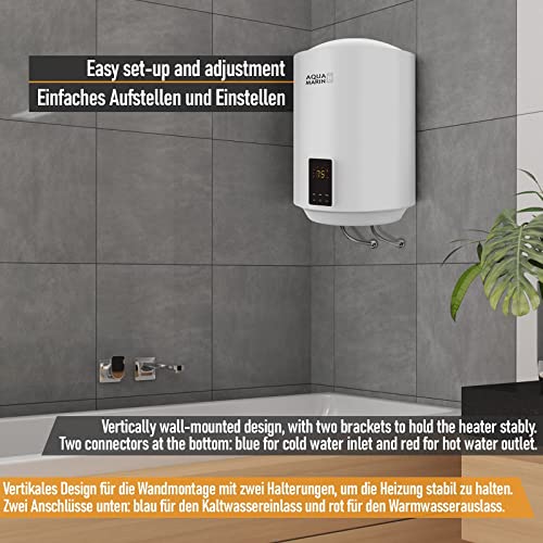 Aquamarin Elektro SMART Warmwasserspeicher- 30 Liter, 2 kW, Wandhängend, Smart, EEK A, emaillierter Innenbehälter, Intelligent- Boiler, Warmwasserboiler, Elektrospeicher, Heizung, Speicher-6