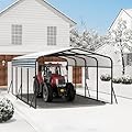 Garvee Metal Carport, 12x20 ft Car Port with Enhanced Base and Galvanized Steel Roof, Heavy Duty Garage Car Shelter Shade, Outdoor Canopy for SUV, Truck, Boats