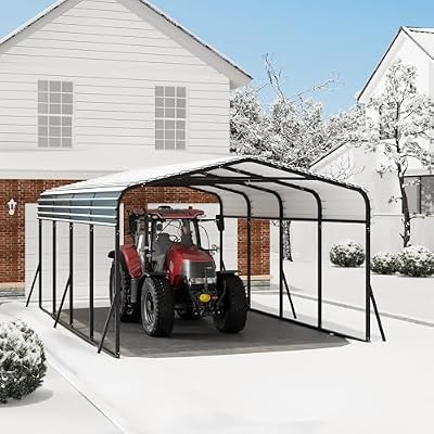 Garvee Metal Carport, 12x20 ft Car Port with Enhanced Base and Galvanized Steel Roof, Heavy Duty Garage Car Shelter Shade, Outdoor Canopy for SUV, Truck, Boats