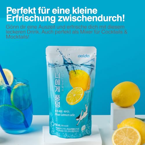 AOLDA koreanisches Beutelgetränk 230ml x 10er Box | Koreanischer Pouch-Drink im Convenience-Stil | Süß, erfrischend & vielseitig | Perfekt für Slush, Eis & To-go-Genuss (10er, Blaue Zitrone)