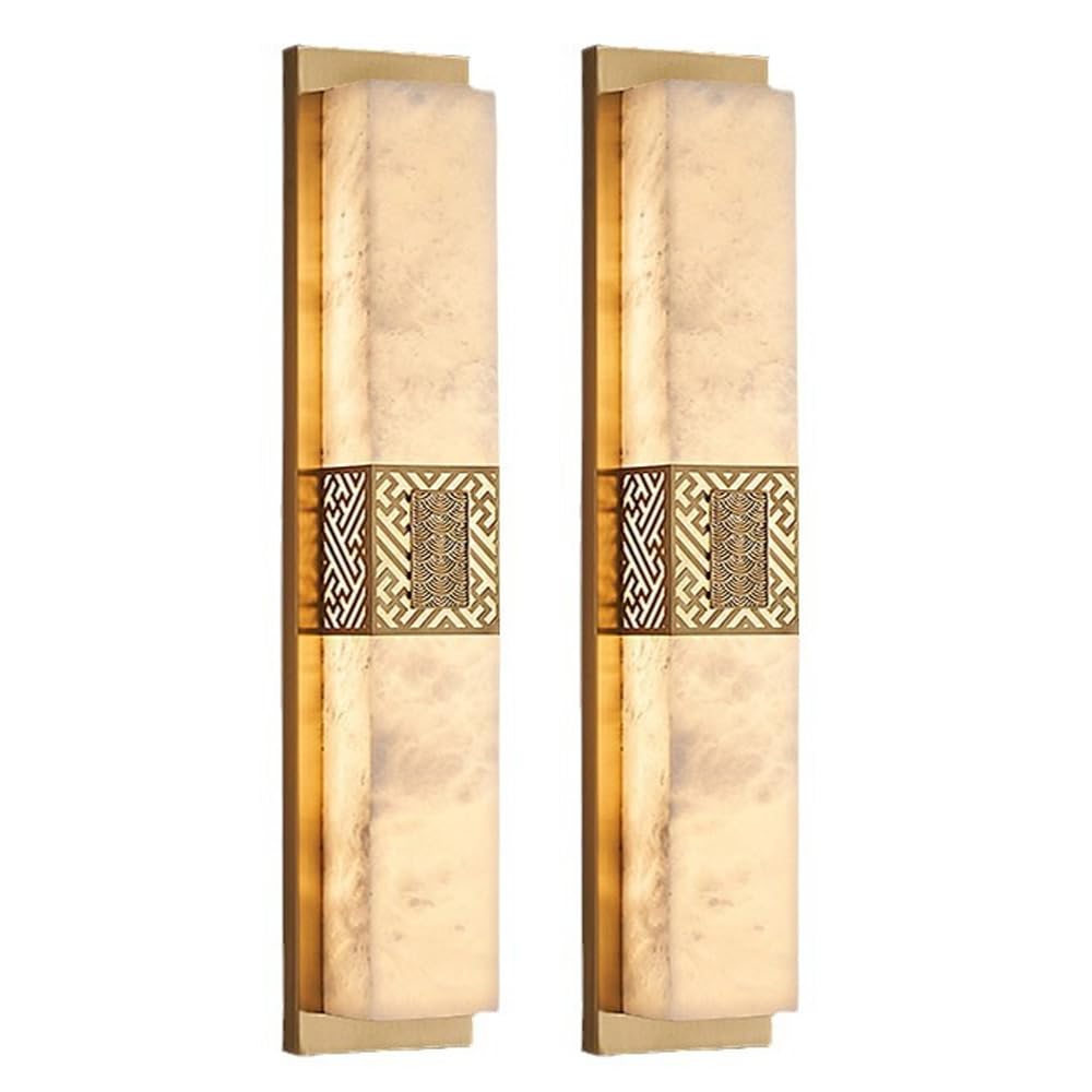 TRIVIDHA Modern Marble Wall Lamp Natural Alabaster Wall Sconce Lone Linear Marble Wall Sconces Brass Base Bathroom Vanity Wall Light Fixtures For Living Room Bedroom Hallway Dining Room