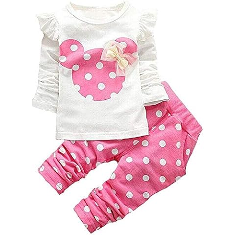 FUTERLY Baby Girl Clothes Infant Tollder Cute Outfits Set 2PCS Long Sleeved Mickey Mouse T-Shirt Tops+ Pants(12-18Months) Pink Cover