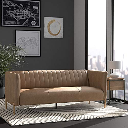 Amazon Brand – Rivet Frederick Mid-Century Channel Tufted Leather Sofa Couch, 77.5"W, Taupe #TOP5