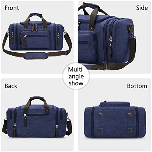 Toupons Canvas Duffel Bag Travel Bag for Men Overnight Bag Weekender Duffle Bag (Blue)